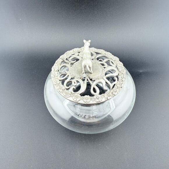 Vtg Glass Jar Pewter Lid – Dog Figurine Handle – Wilton Armetale 1993 – 5” - Picture 2 of 7